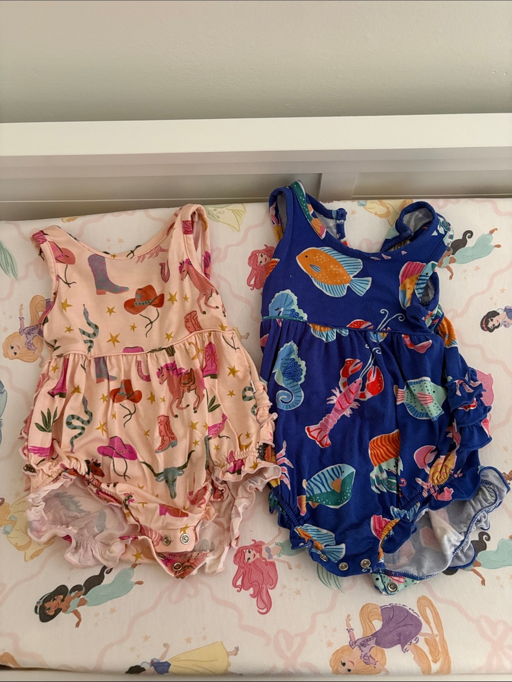 Little Sleepies Pink Animal Print & Blue Ocean Fish One-Piece Set